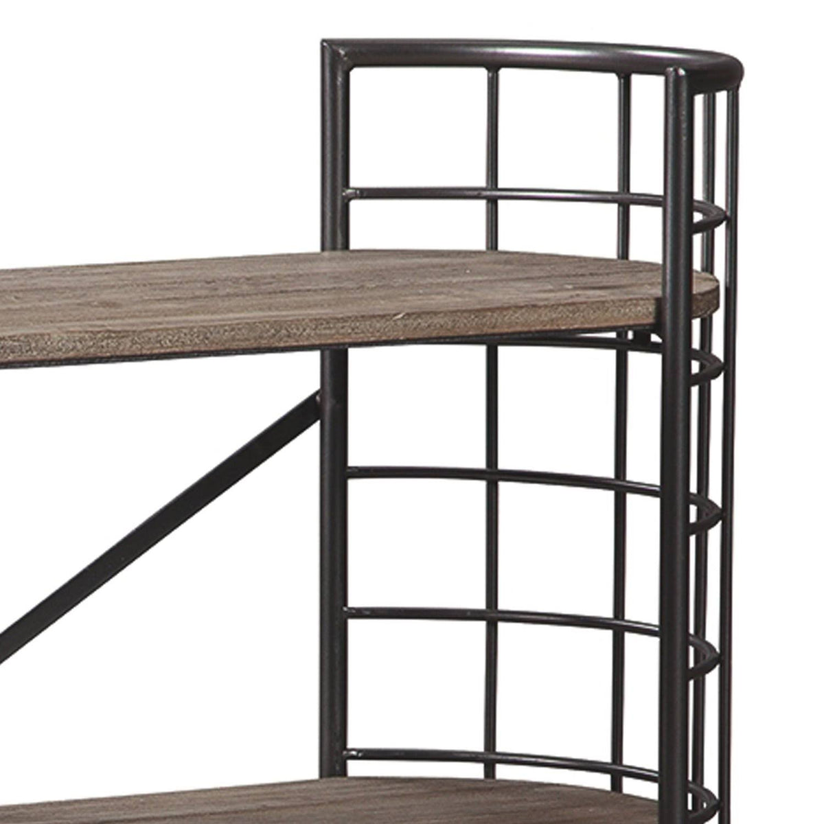Brown and Black Wood and Metal Bookcase with 3 Open Shelves W85335