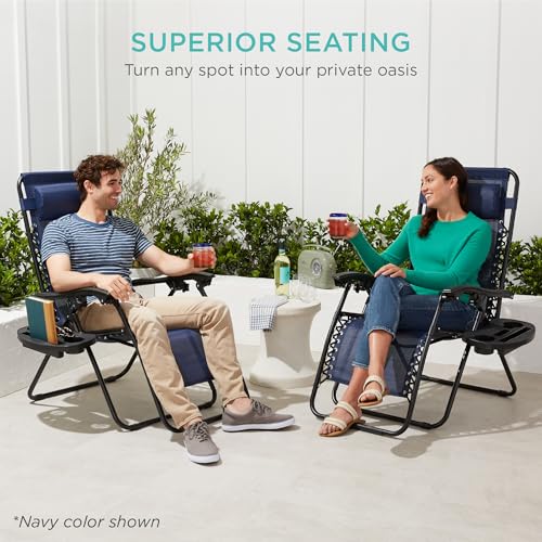 Set of 2 Black Adjustable Steel Mesh Zero Gravity Lounge Chair Recliners M4259