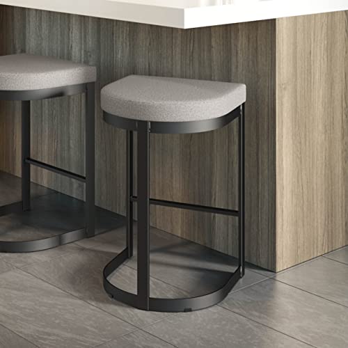 Grey and Beige Polyurethane Counter Stool with Black Metal Z446