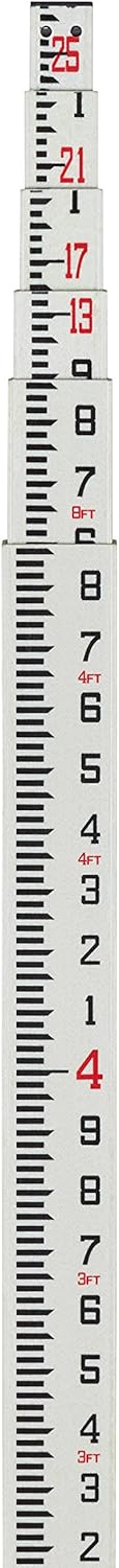 25-Foot Fiberglass Rectangular Leveling Rods, 4 Section Telescopic with Carrying Case M8259