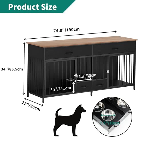 Brown Wooden Double Dog Crate Furniture with Drawers I8775
