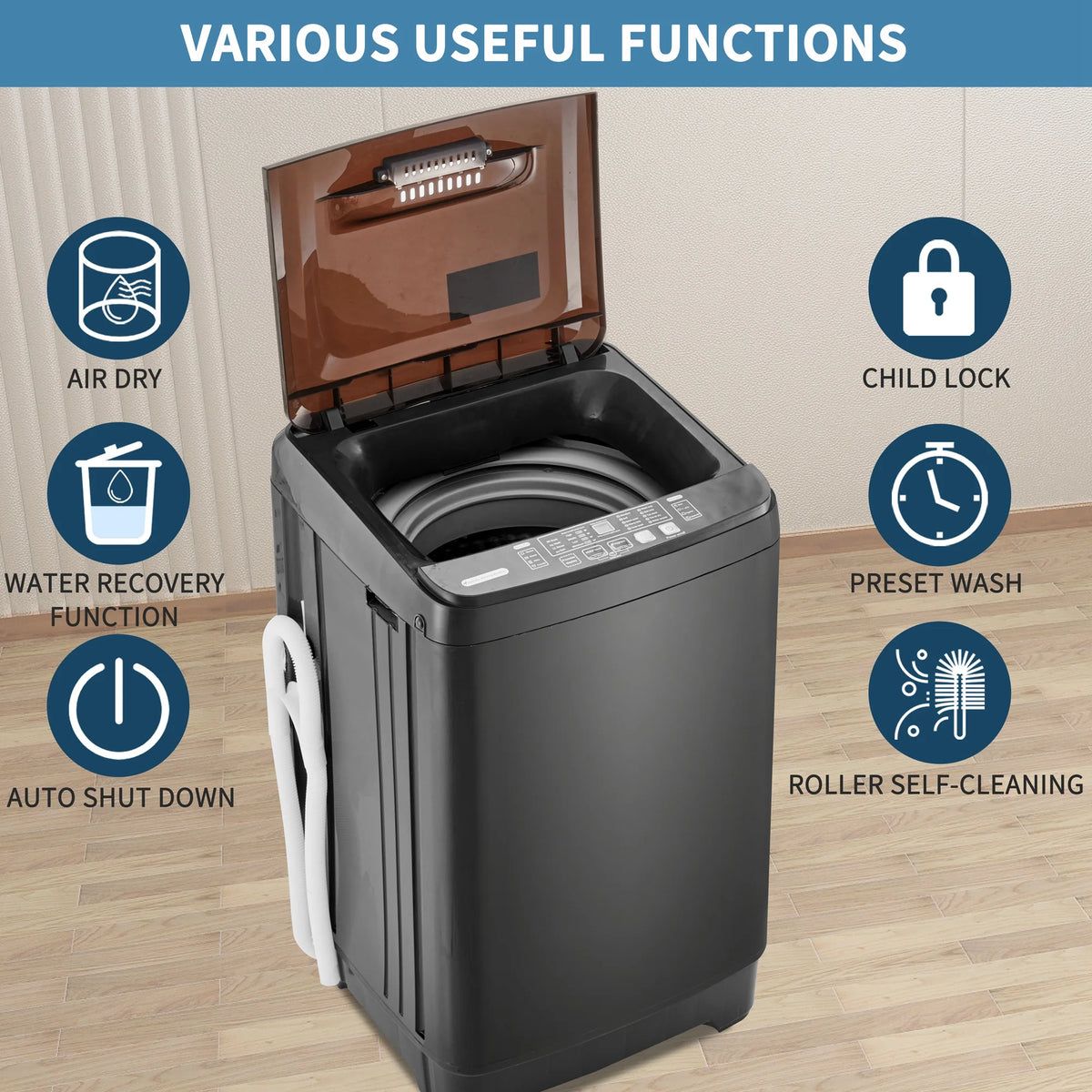 Portable Automatic Washer Machine with Drain Pump 17.6 Pounds U5077