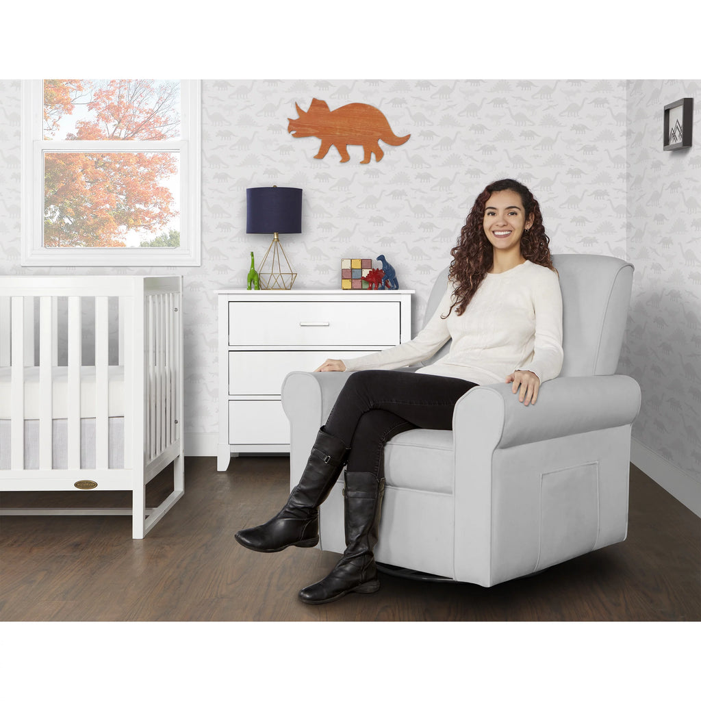 Gray Upholstered Swivel Glider Q49884
