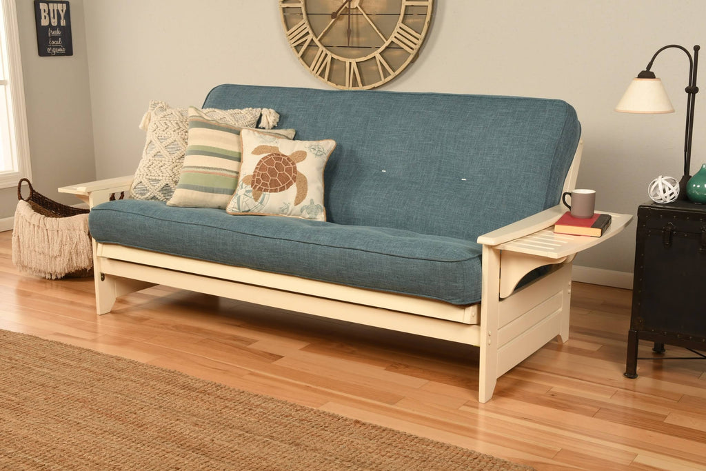 White/Aqua Blue Linen Fabric Futon U47439