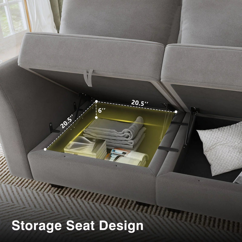 Pearl Grey Convertible Sleeper Sofa with Storage Q837