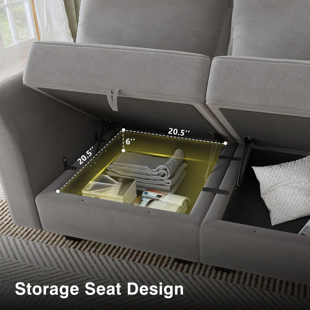 Pearl Grey Convertible Sleeper Sofa with Storage Q837