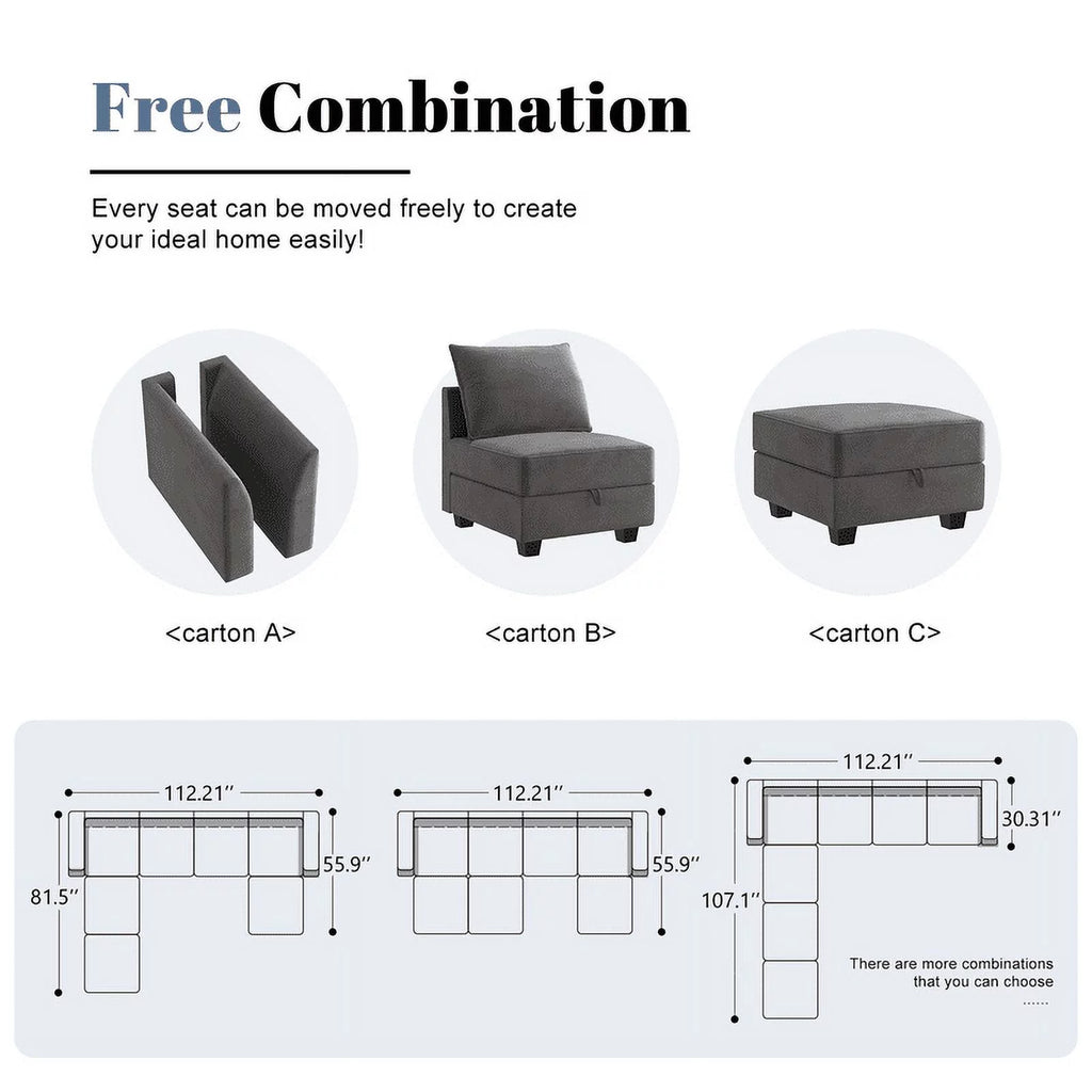 Pearl Grey Convertible Sleeper Sofa with Storage Q837