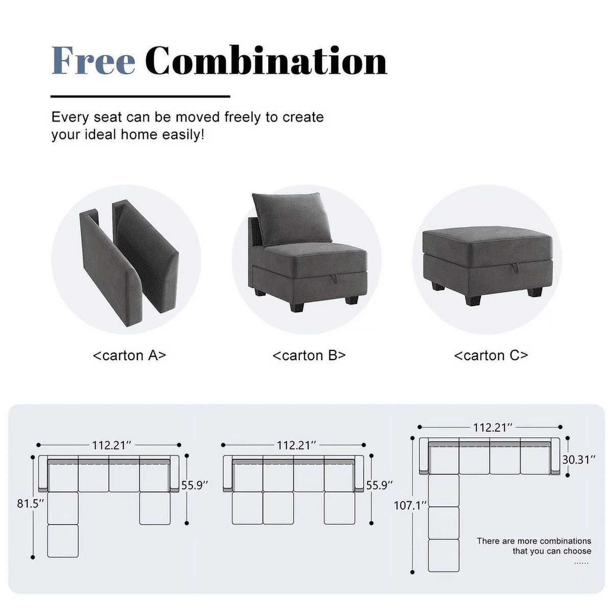 Pearl Grey Convertible Sleeper Sofa with Storage Q837