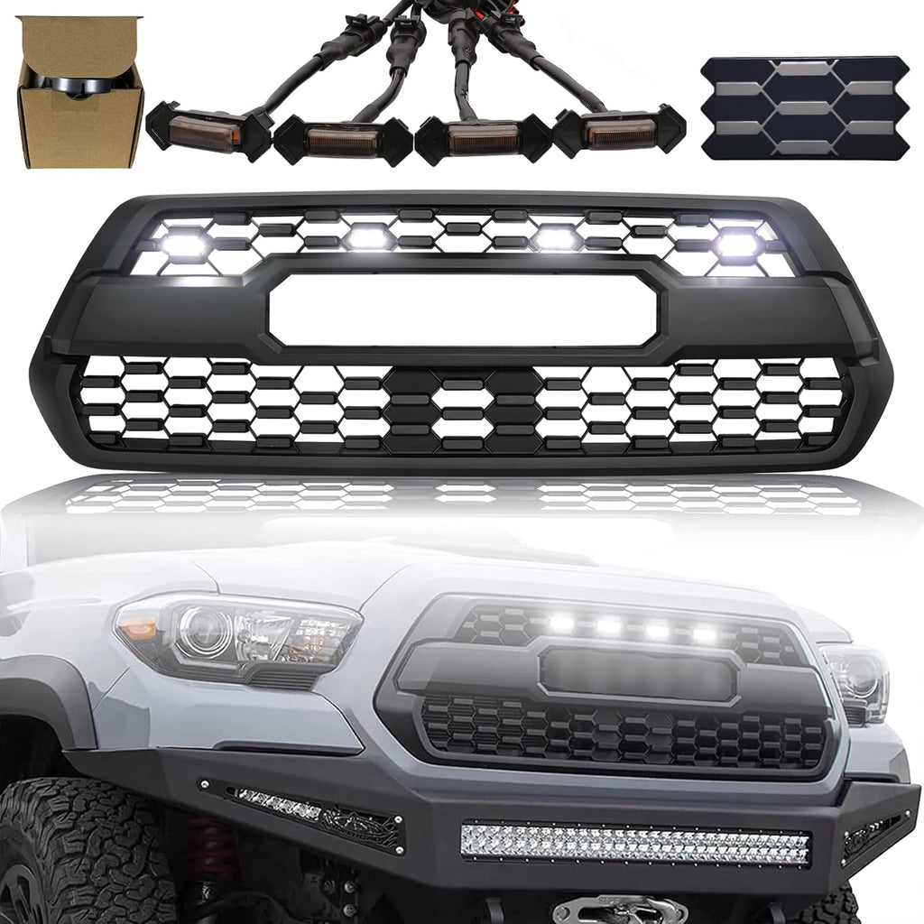 Bright Black Front Grill with Grey Letters and Amber Lights C5189