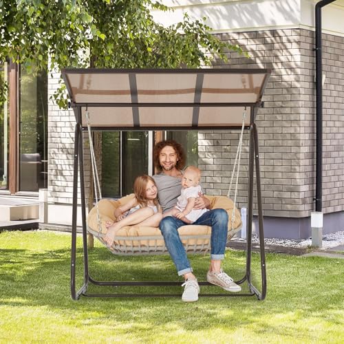 2-Person Outdoor Porch Swing with Adjustable Canopy and Cushions O1169
