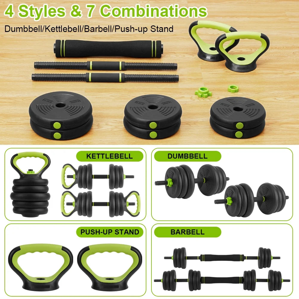 4-in-1 Dumbbells Set Barbell Kettlebells Push-Up-Stand 50 Pounds X96122
