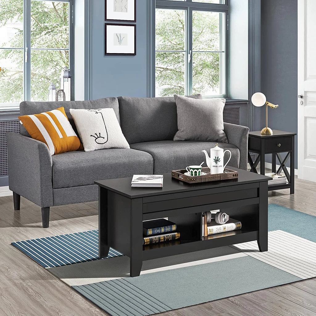 Black Lift Top Coffee Table with Hidden Storage Drawers H3669