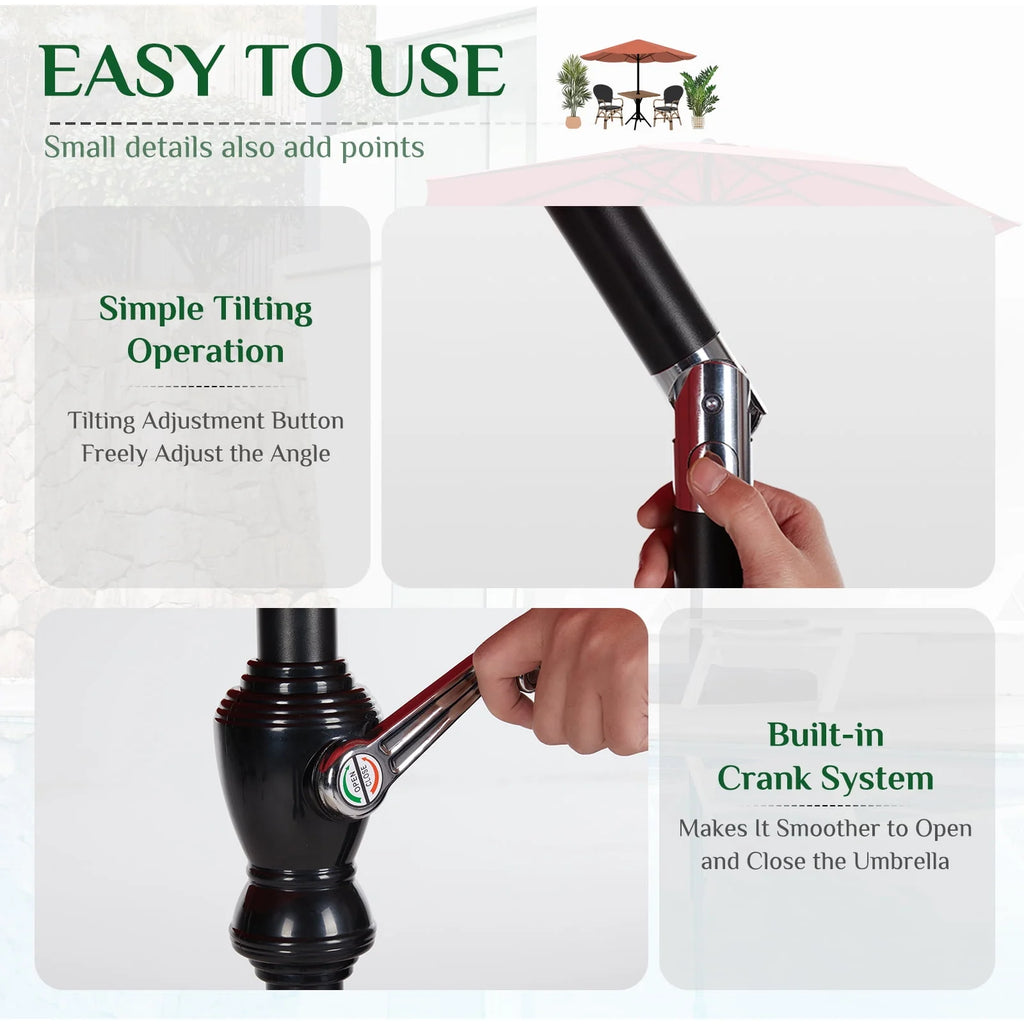 9-FT Outdoor Patio Umbrella with Push Button Tilt and Crank G5896