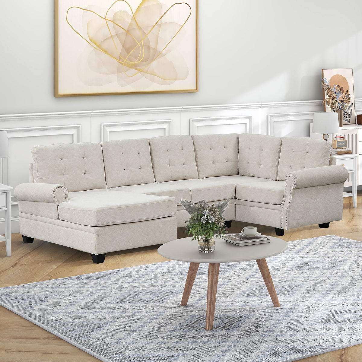 120" U-Shaped Linen Sectional Sofa W49632