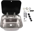 RV Kitchen Sink Stainless Steel Hand Wash Basin with Tempered Glass Lid P366899