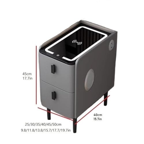 White Narrow Side Table with 2 Drawers and LED Light E268