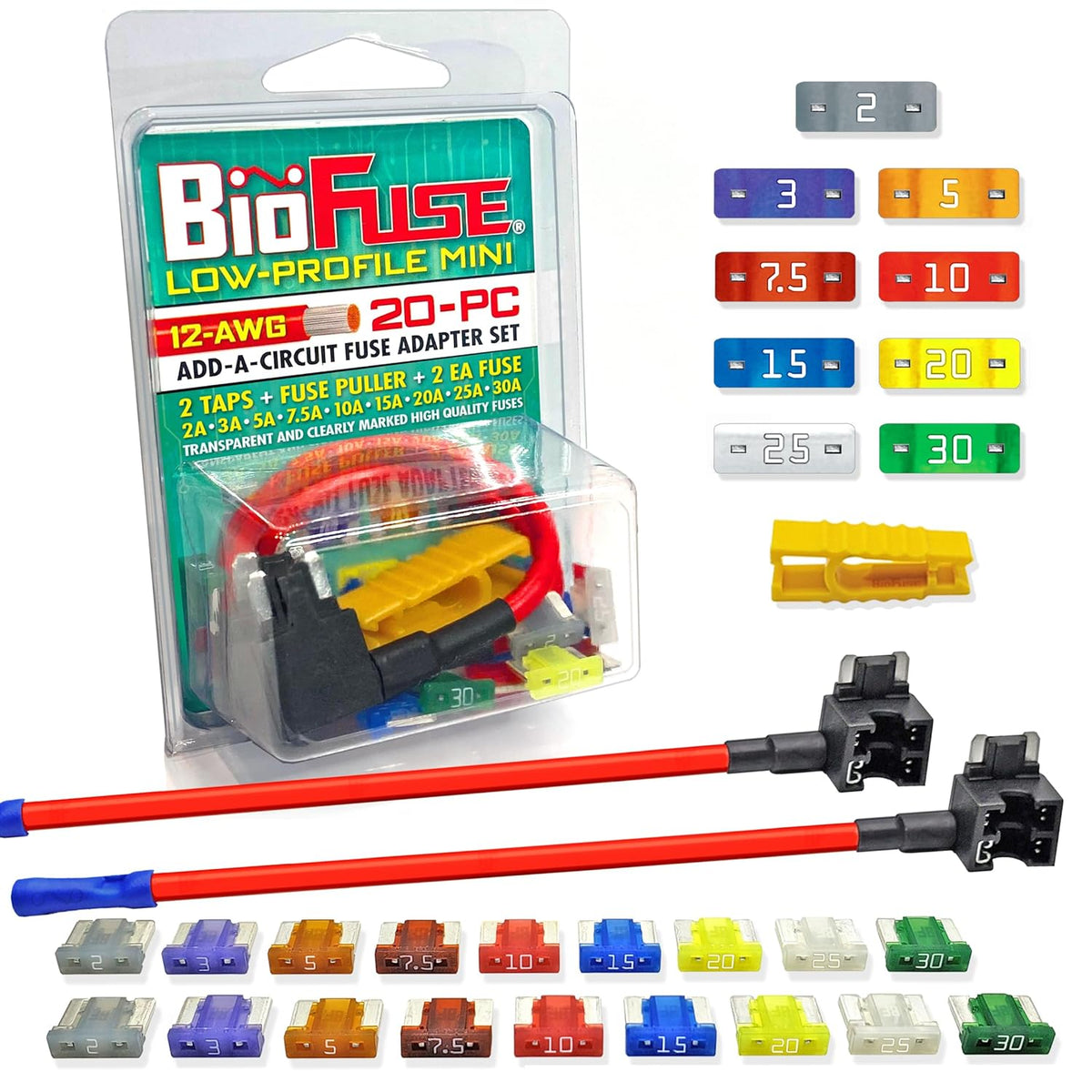 20 Piece Low Profile Mini Blade Fuse Assortment with Fuse Puller W35306