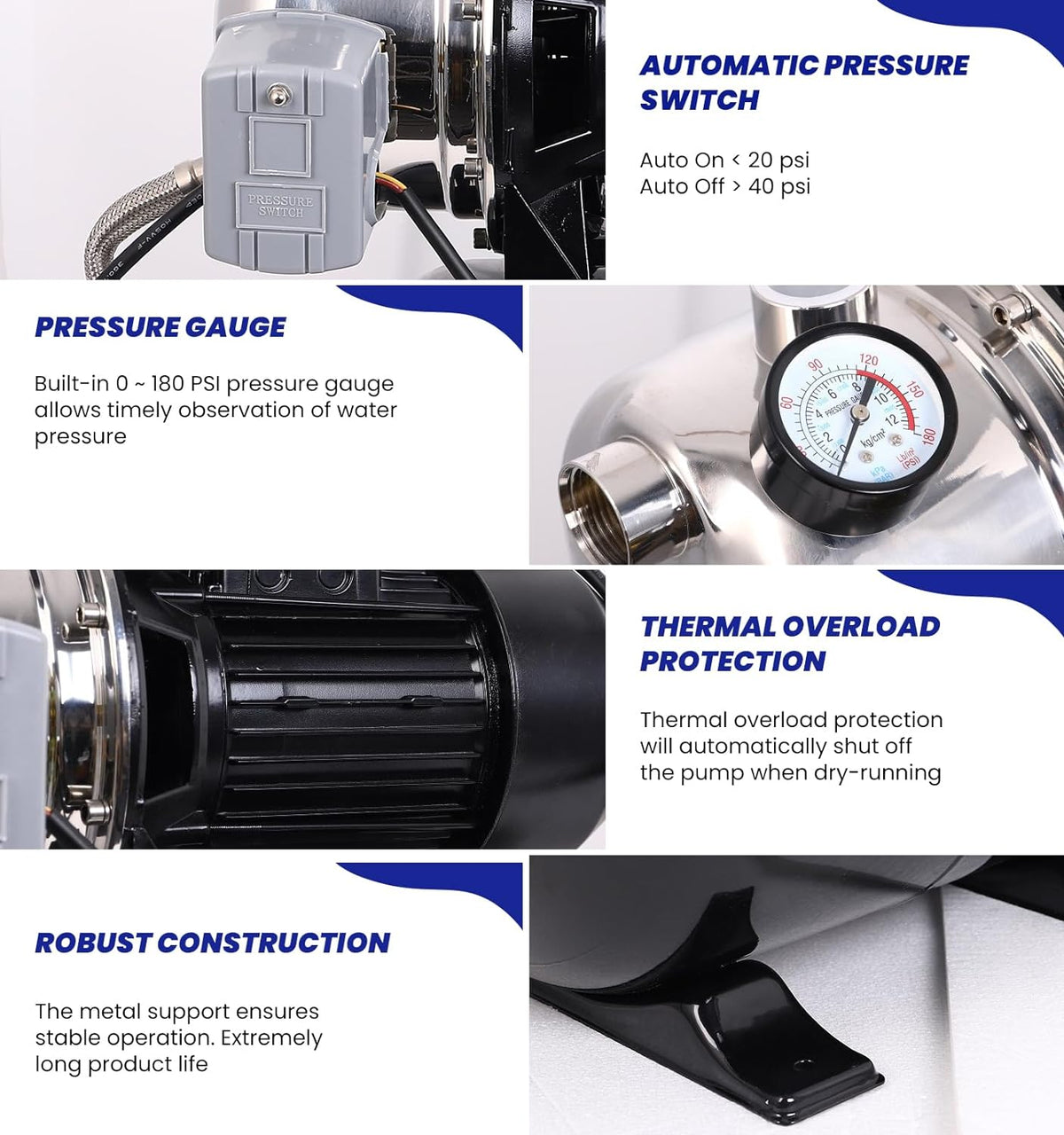 1.6HP Stainless Steel Shallow Well Pump with Pressure Tank E702