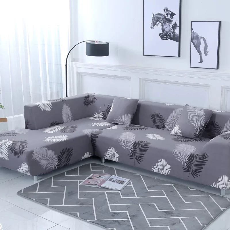 Floral Pattern 2 Pieces L Shaped Sofa Cover Set Q753