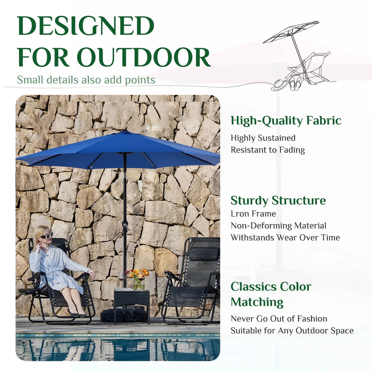 9-FT Outdoor Patio Umbrella with Push Button Tilt and Crank G5896