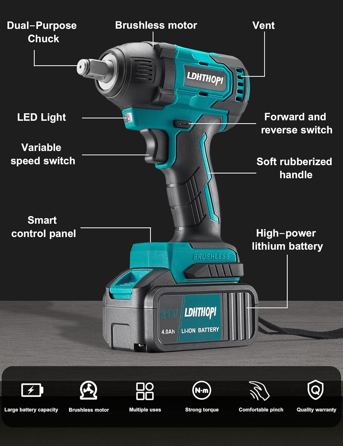 Cordless Impact Wrench 1/2 Inch 21V 370 Ft-lbs with 2 Batteries X2660