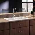 Cast-Iron Double Bowl Kitchen Sink with Faucet in White W7360