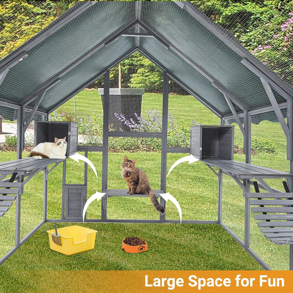 Large 3-Tier Outdoor Cat House with 2 Lockable Cat Doors and a Walk in Door B244407