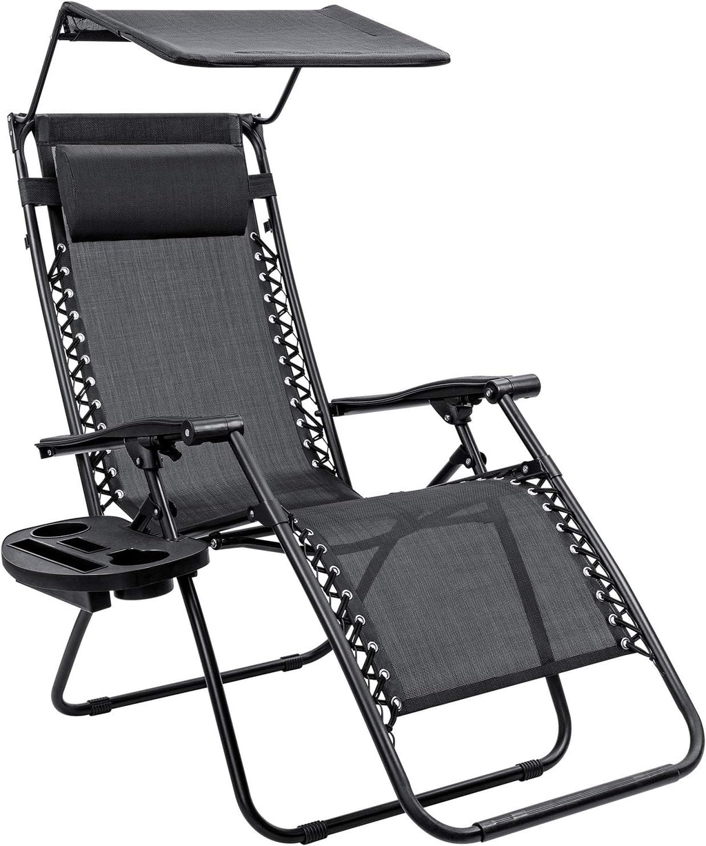 Black Zero Gravity Folding Recliner Chair with Canopy Shade K467