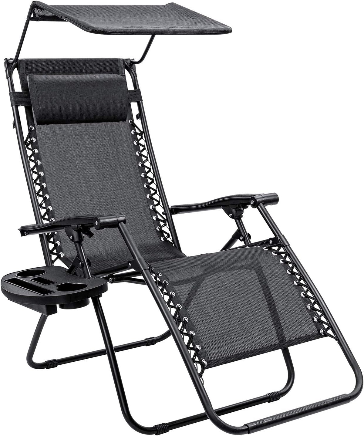 Black Zero Gravity Folding Recliner Chair with Canopy Shade K467