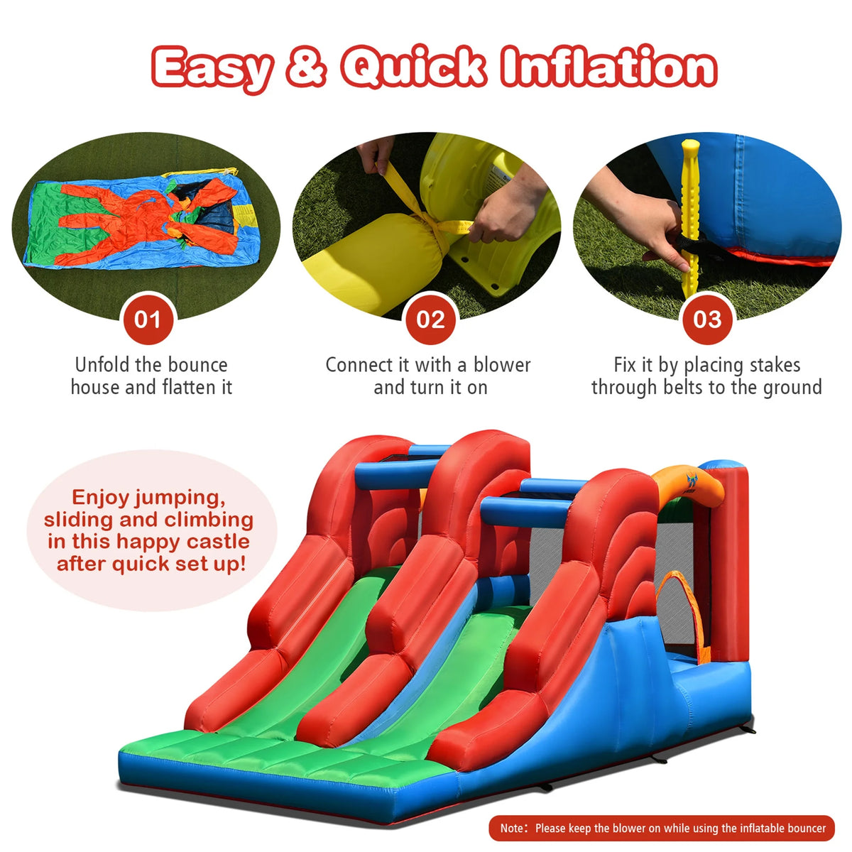 Inflatable Double Slide Bounce House with Blower Y568