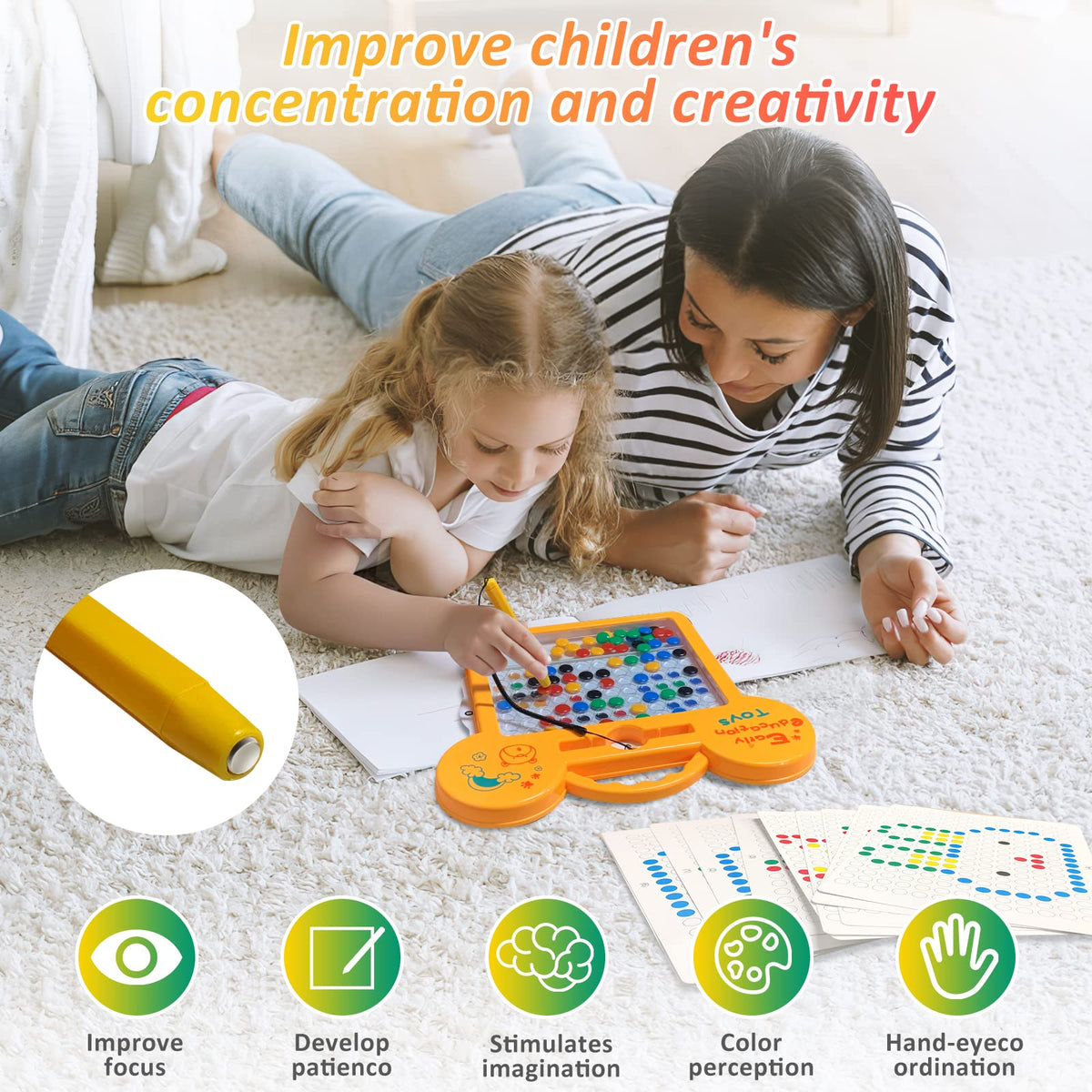 Magnetic Dots Board Montessori Educational Preschool Toy Doodle Board 9x8" with Magnetic Beads E6460