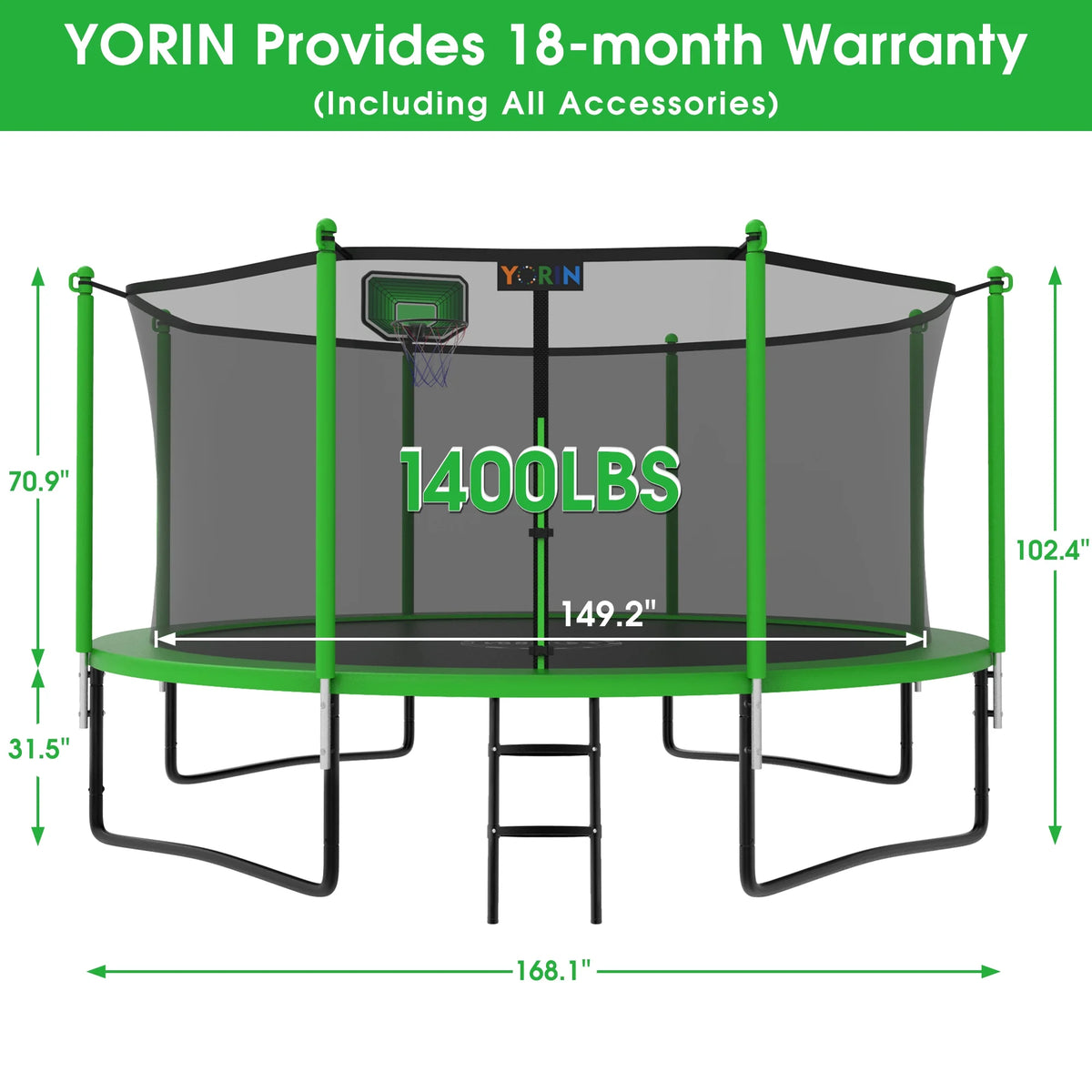 12FT 14FT 15FT Trampoline with Safety Enclosure Net, Basketball Hoop and Ladder C370111