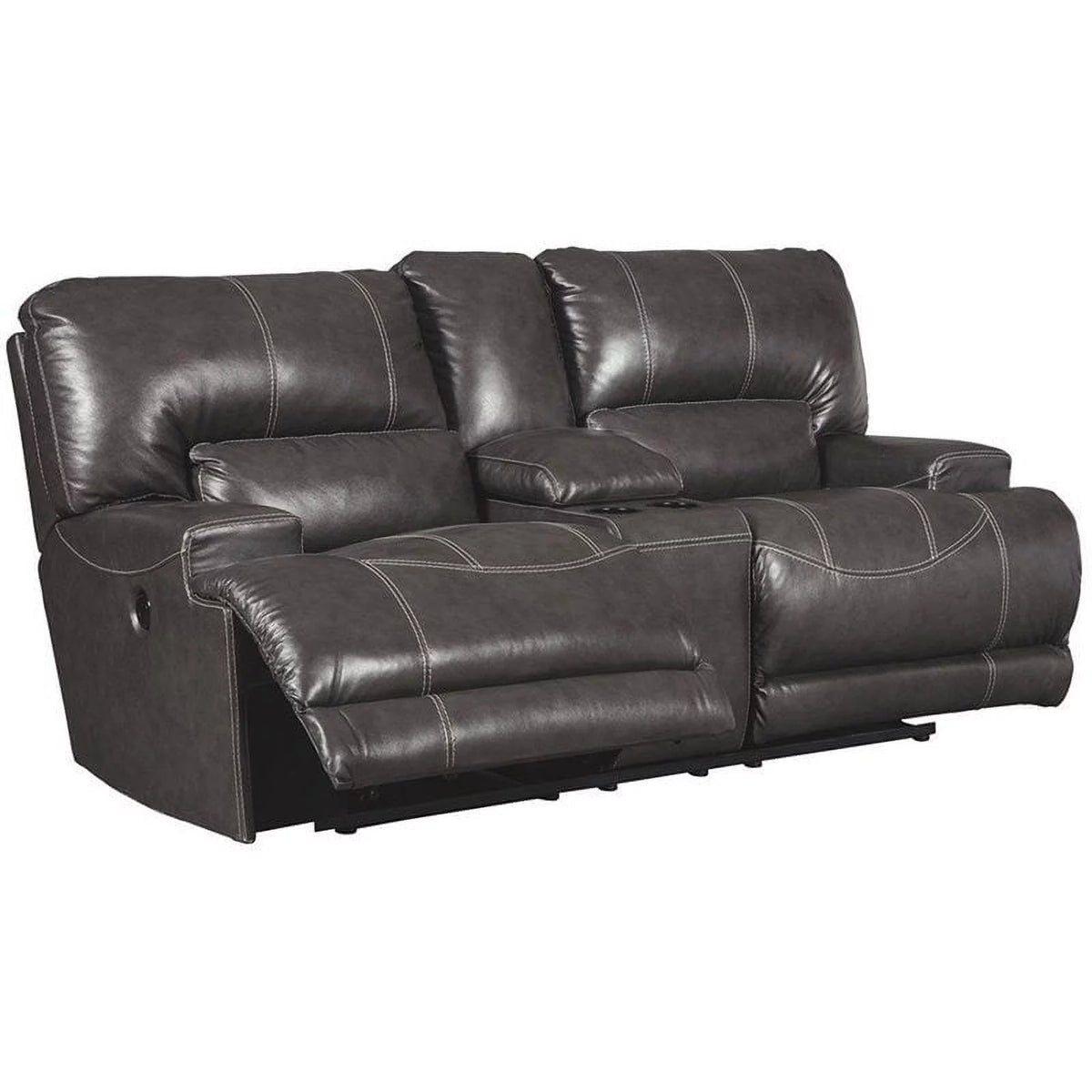 Gray Leather Power Reclining Loveseat L61108