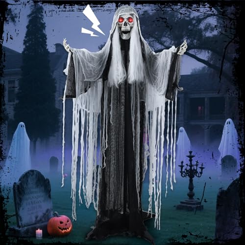 5 FT Witch Animatronic Halloween Decorations with Sound Activation and Glowing Red Eyes U7339