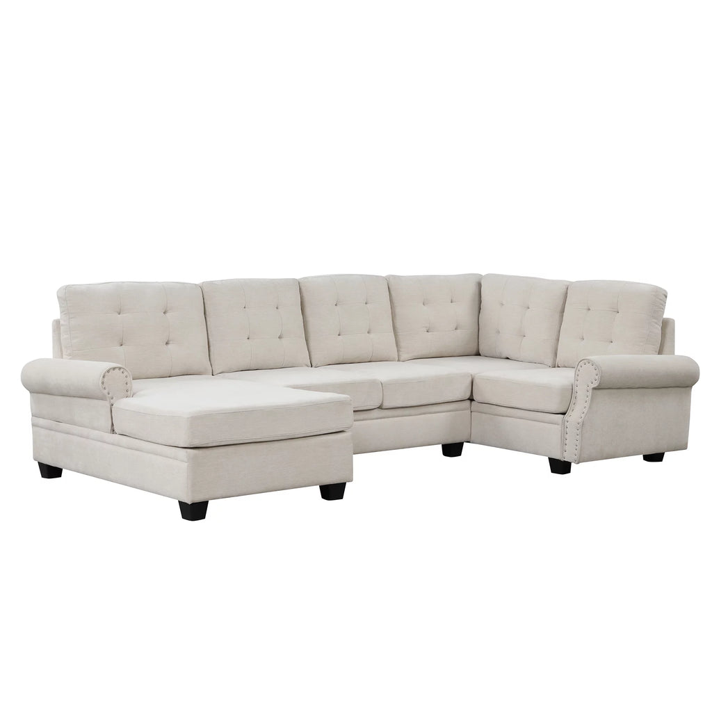 120" U-Shaped Linen Sectional Sofa W49632
