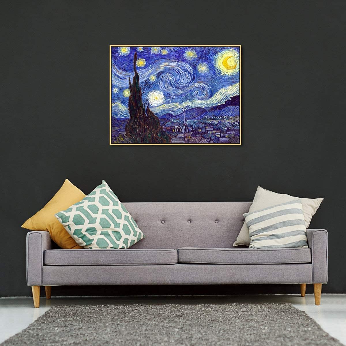 Framed Wall Art Canvas Prints of Starry Night Paintings Reproduction Black Frame Q2821