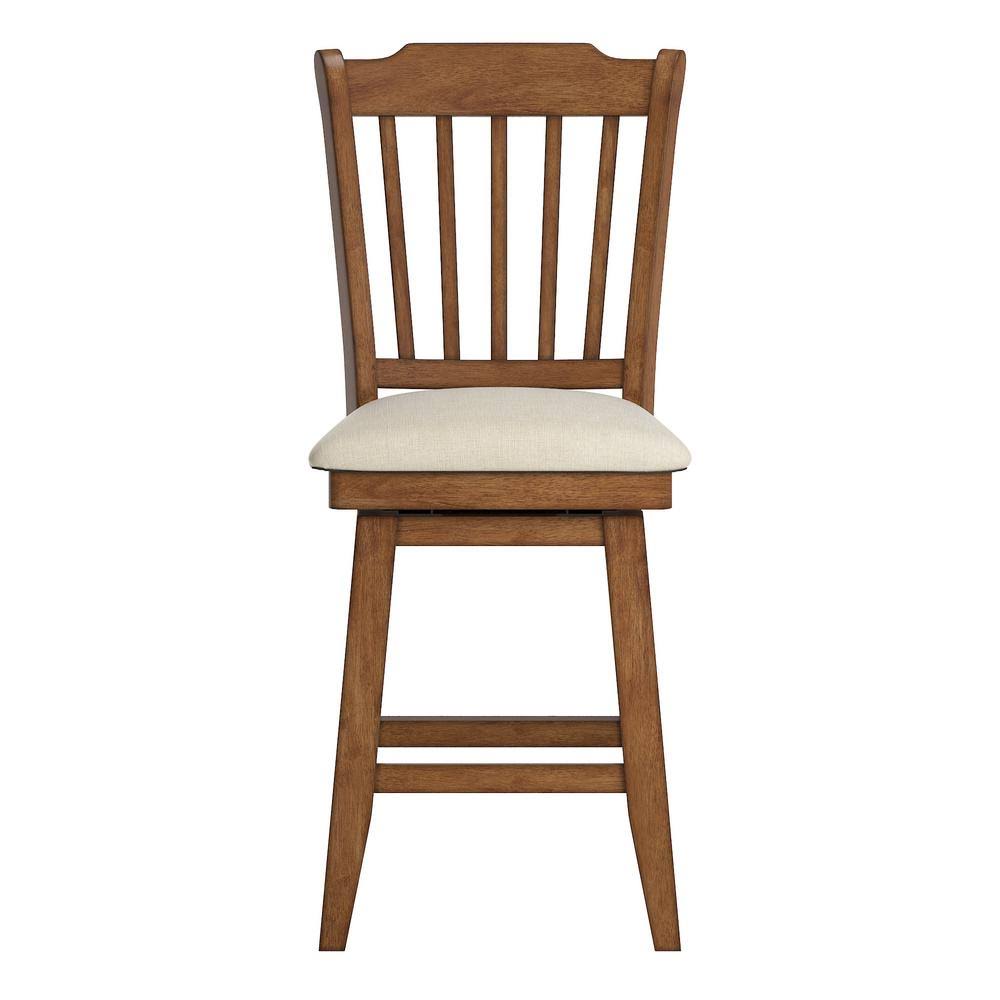 Oak Spindle Back Swivel Chair with Beige Linen Seat Y439103