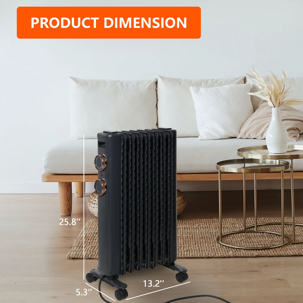 Oil Filled Radiator Heater with 3 Heating Modes, Adjustable Thermostat, Universal Wheels, Black&Gray B697