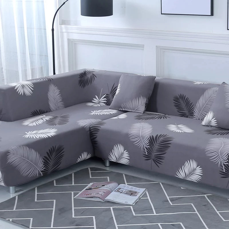 Floral Pattern 2 Pieces L Shaped Sofa Cover Set Q753