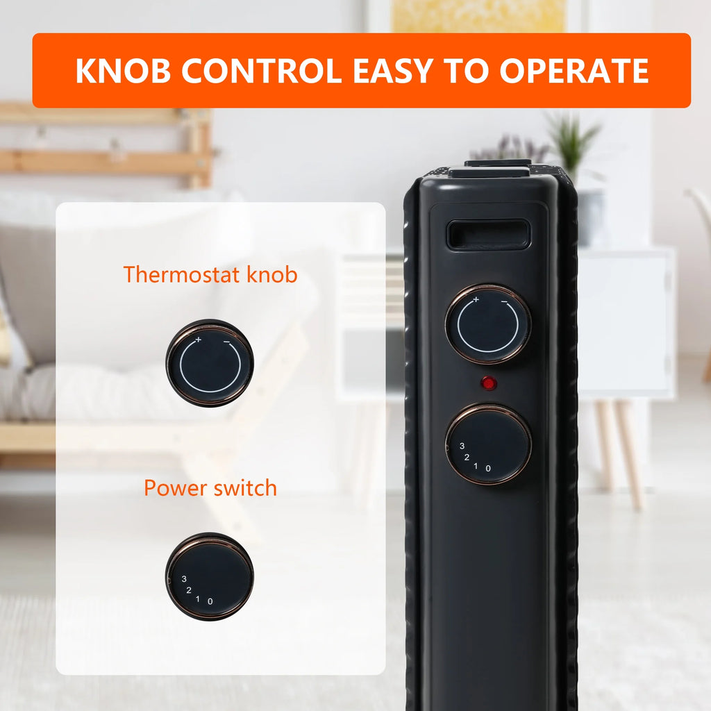 Oil Filled Radiator Heater with 3 Heating Modes, Adjustable Thermostat, Universal Wheels, Black&Gray B697