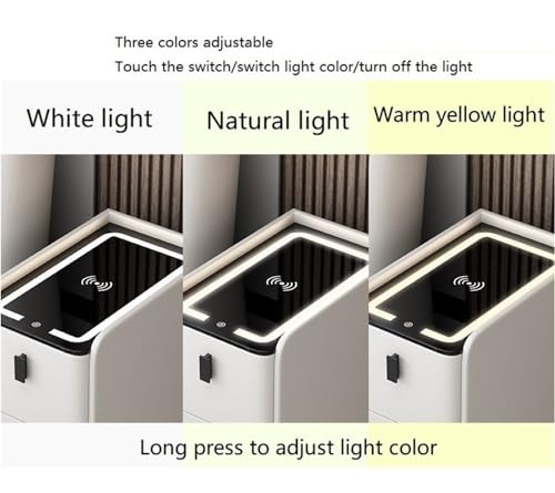 White Narrow Side Table with 2 Drawers and LED Light E268