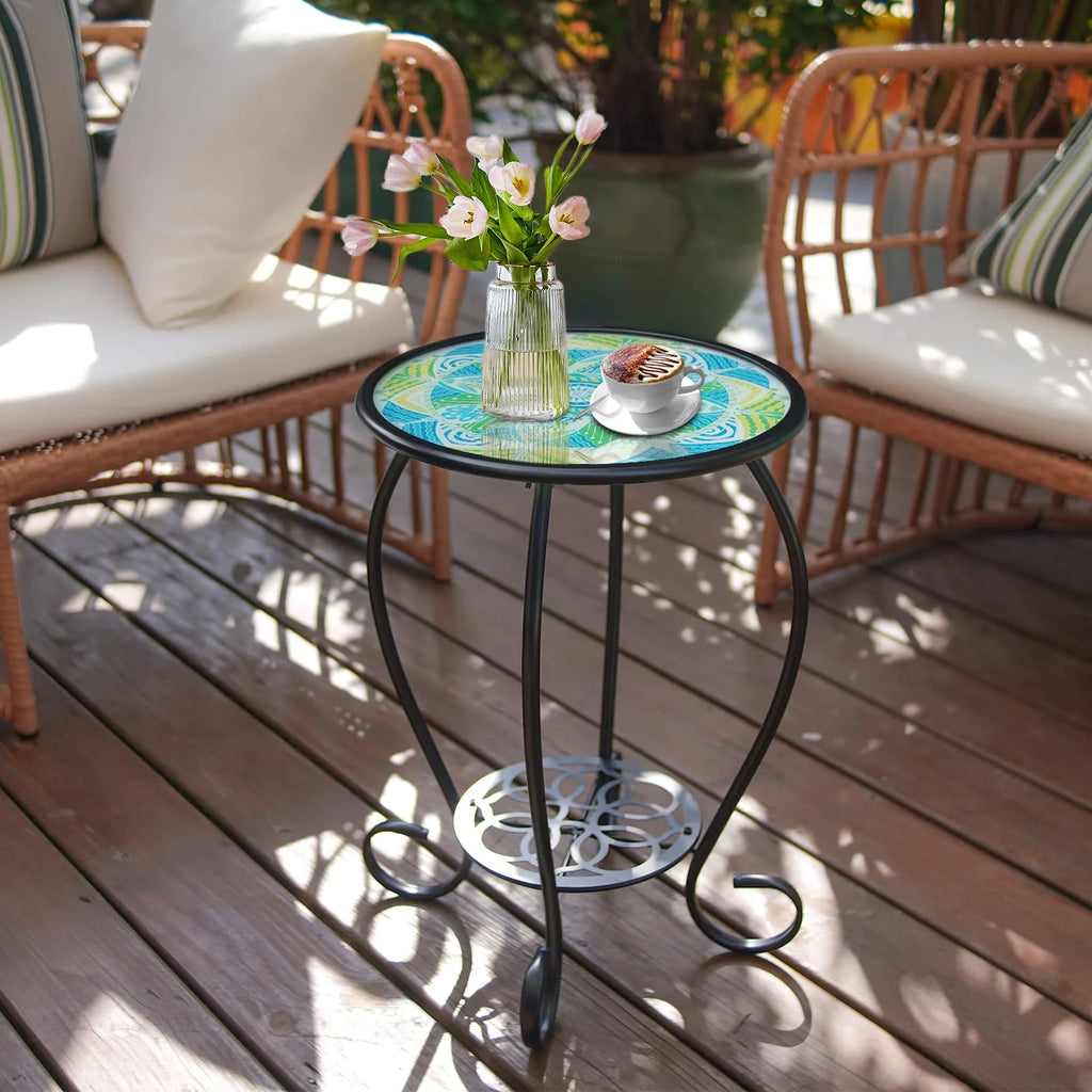Two Tier Green Mosaic Outdoor Side Table N60466