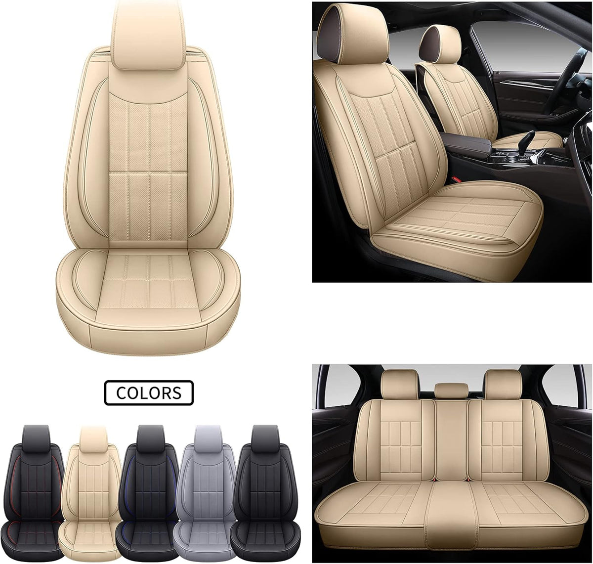 Gray PU Leather Car Seat Covers Front Pair H6215