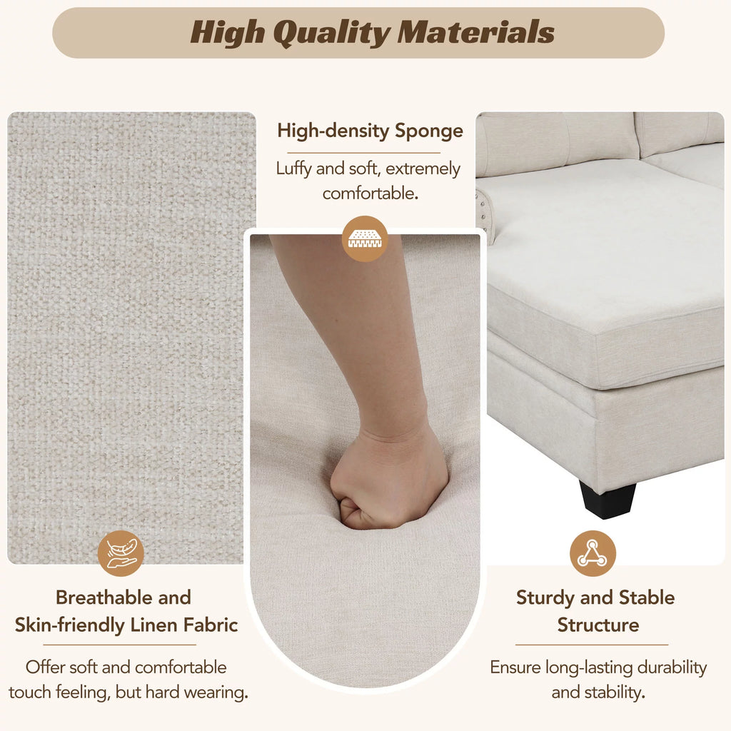 120" U-Shaped Linen Sectional Sofa W49632