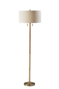 Natural Rubberwood Base & Antique Brass Floor Lamp X986