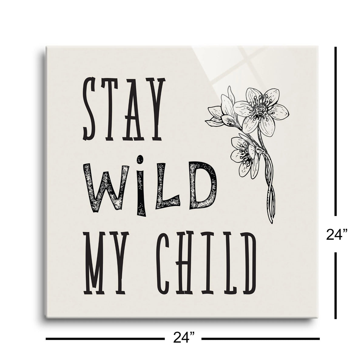 White Floral Sketch 24 x 24 Glass Wall Hanging Sign P76364
