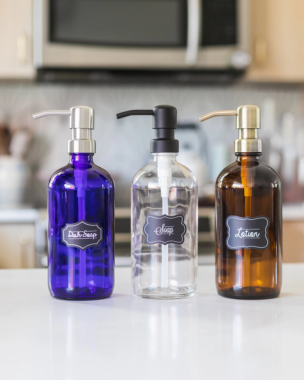 Cobalt Blue Glass Soap and Lotion Dispenser with Stainless Steel Pump - 2 Pack K534884