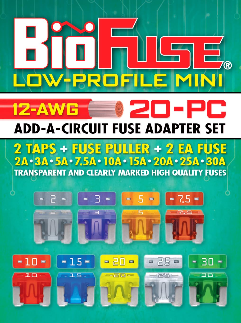 20 Piece Low Profile Mini Blade Fuse Assortment with Fuse Puller W35306