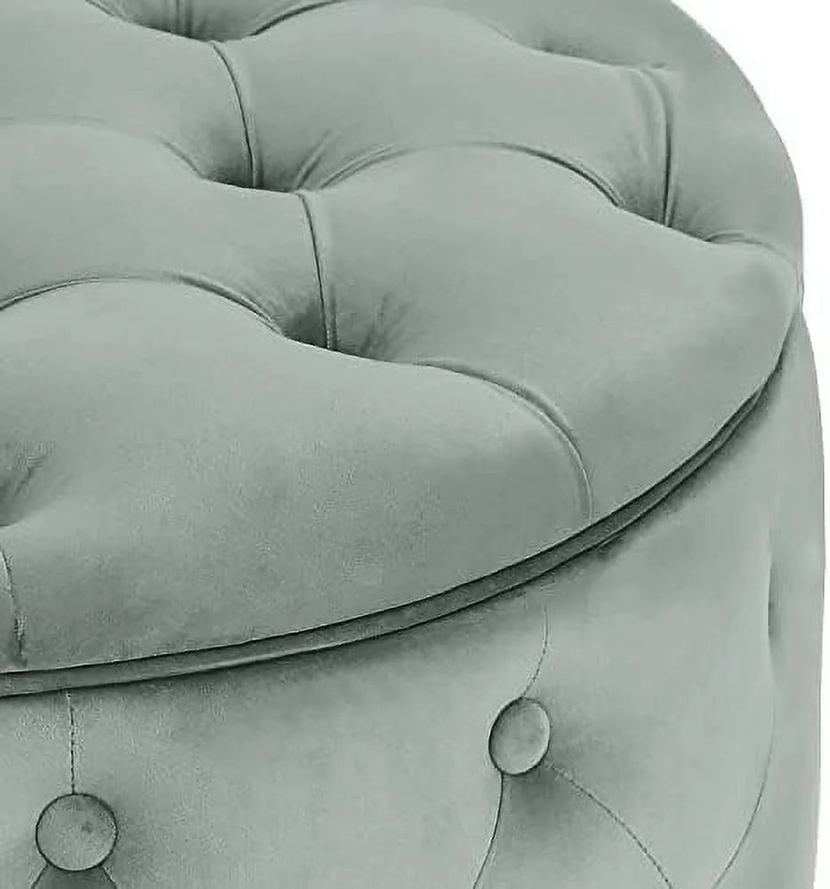 Round Velvet Button Tufted Ottoman B93194