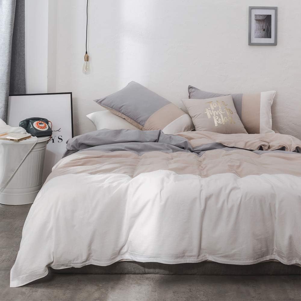 Blue Cotton Geometric Queen Duvet Cover Set W11882